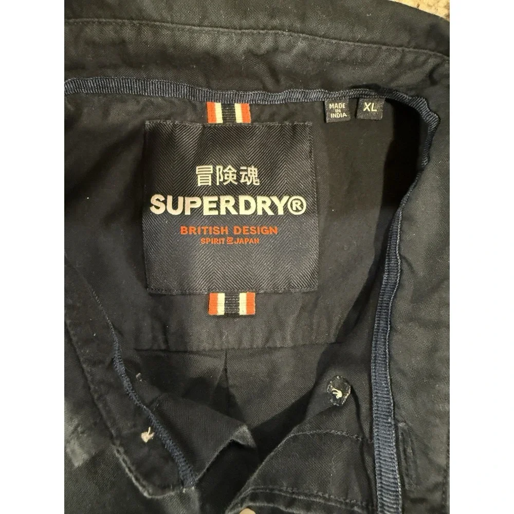 Superdry Shirt Men's XL Navy Blue Short Sleeve Button Down British Design Cotton - Picture 4 of 8